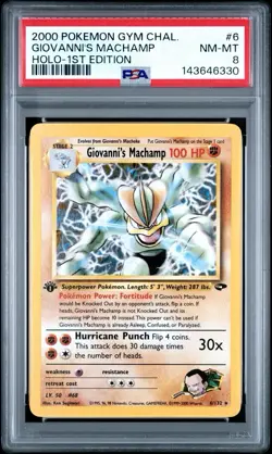 PSA 8 NM-MT Giovanni’s Machamp 6/132 1st Edition Gym Challenge Pokemon Card - Image 1