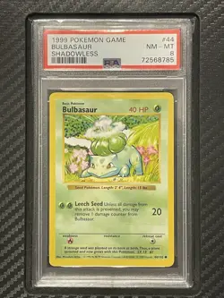 1999 PSA 8 Bulbasaur #44 Shadowless Pokemon Game WOTC Base Set - Image 1