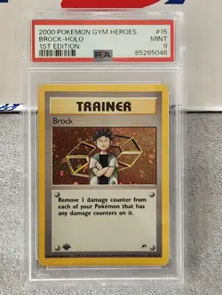 PSA 9 MINT Brock 1st Edition Gym Heroes Holo Pokemon Card 15/132 LP1 - Image 1