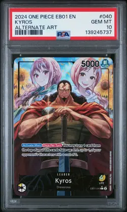 2024 ONE PIECE EB01-EXTRA BOOSTER -MEMORIAL COLL- ALTERNATE ART KYROS PSA 10 - Image 1