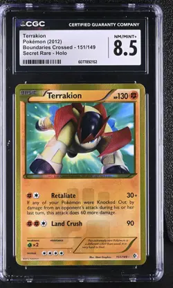 CGC 8.5 Terrakion 2012 Boundaries Crossed 151/149 Secret Rare Holo Pokemon Card - Image 1