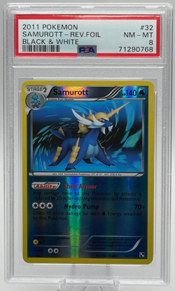 2011 POKEMON BLACK & WHITE #32 SAMUROTT REVERSE FOIL PSA 8 NM-MT - Image 1