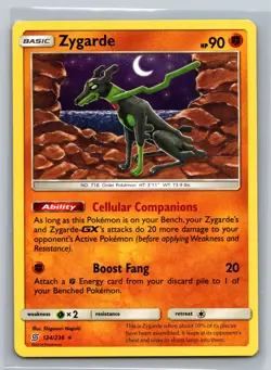 Zygarde 124/236 Unified Minds Fighting-Type Basic Boost Fang Ability Pokemon TCG - Image 1