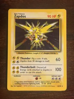 Pokemon Vintage Zapdos 16/102 Base Set Holo Rare - Image 1