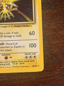 Pokemon Vintage Zapdos 16/102 Base Set Holo Rare - Image 4
