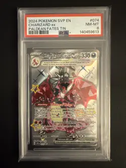 2024 POKEMON SVP EN CHARIZARD EX PALDEAN FATES TIN #74 PSA 8 - Image 1