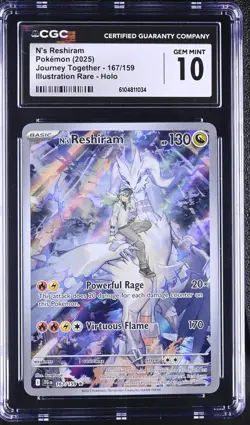 N's Reshiram 167/159 CGC 10 - 2025 Pokemon Journey Together Illustration Rare - Image 1