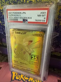 2021 Pokemon Japanese FA Pikachu V 25th Anniversary Golden Box PSA 8 - Image 1