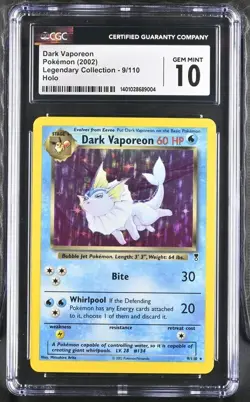 CGC 10 Dark Vaporeon Legendary Collection 2002 Pokemon Holo 9/110 Gem Mint - Image 1