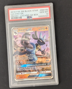 PSA 10 2018 POKEMON SM BLACK STAR PROMO LUCARIO GX BOX #SM100 LUCARIO GX POP 8 - Image 1