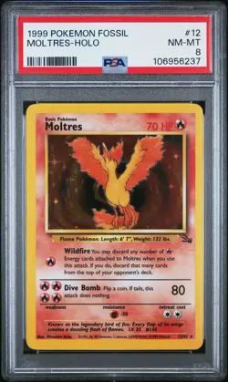 1999 POKEMON FOSSIL #12 MOLTRES-HOLO PSA 8 - Image 1