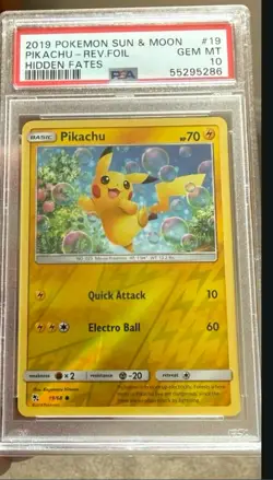 2020 Pokemon Hidden Fates Pikachu #19 Reverse Holo Foil Graded PSA 10 - Image 1