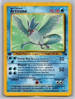 1x Articuno - 17/62 - Rare - 1st Edition Heavily Played Pokemon G1 - Fossil - HP - Image 1