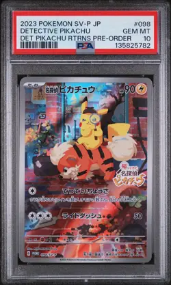 2023 POKEMON JPN SV-P PROMO #098 DETECTIVE PIKACHU PSA 10 - Image 1