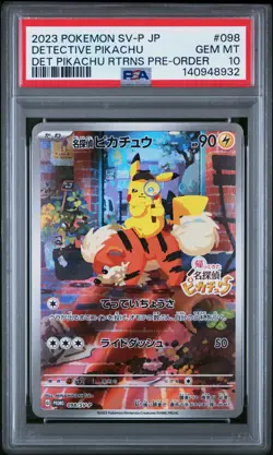 2023 POKEMON JPN SV-P PROMO #098 DETECTIVE PIKACHU PSA 10 - Image 1