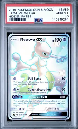 2019 POKEMON SUN & MOON MEWTWO GX SV59/SV94 HIDDEN FATES PSA 10 New Cert - Image 1