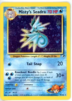 Pokemon TCG Misty's Seadra Holo Rare Gym Heroes Prerelease 9/132 B - Image 1