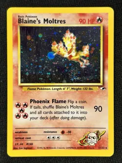 Blaine's Moltres 1/132 Holo Rare Gym Heroes Pokemon TCG LP *Swirl!* - Image 1