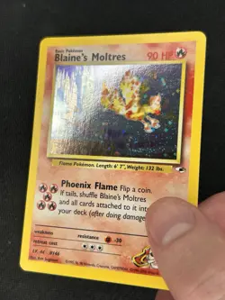 Blaine's Moltres 1/132 Holo Rare Gym Heroes Pokemon TCG LP *Swirl!* - Image 3