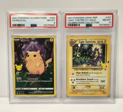 2021 Pokemon Celebrations Lot of 2 PSA 8 NM-MT Cards: Pikachu & Light Toxtricity - Image 1