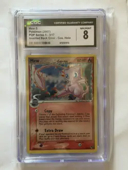 CGC 8 Mew POP Series 5 ERROR Upside Down Back 3/17 Cosmos Holo Pokemon Card - Image 1