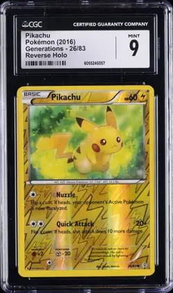 2016 POKEMON GENERATIONS REVERSE HOLO #26/83 PIKACHU CGC 9 - Image 1