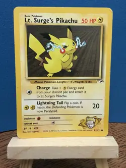 Pokemon TCG Lt. Surge's Pikachu Gym Heroes 81/132 Unlimited Common WOTC - Image 1