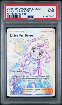 2019 Pokemon Sun & Moon Cosmic Eclipse Lillie's Full Force #230 Fa PSA 9 - Image 1