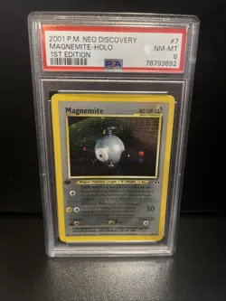 NM-MT 8 PSA Graded 2001 Pokemon Neo Discovery #7 Magnemite Holo 1st Edition - Image 1