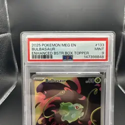 2025 Pokemon Mega Evolutions Bulbasaur #133 Box Topper Stamped EN Graded PSA 9 - Image 2