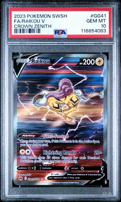 2023 POKEMON SWORD & SHIELD CROWN ZENITH #GG41 FULL ART/RAIKOU V PSA 10 - Image 1