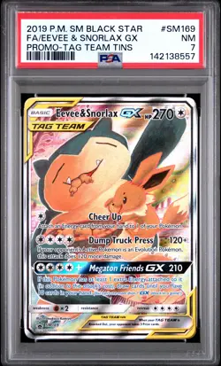 2019 POKEMON SM BLACK STAR PROMO TAG TEAM TINS FULL ART/EEVEE & SNORLAX GX PSA 7 - Image 1