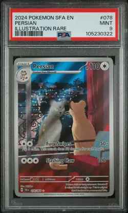 2024 POKEMON SFA EN-SHROUDED FABLE ILLUSTRATION RARE #078 PERSIAN PSA 9 - Image 1