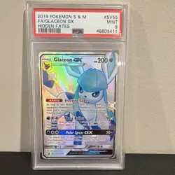 Pokemon Glaceon GX SV55/SV94 Hidden Fates Stage 1 200 HP Shiny Holo Rare PSA 9 - Image 1