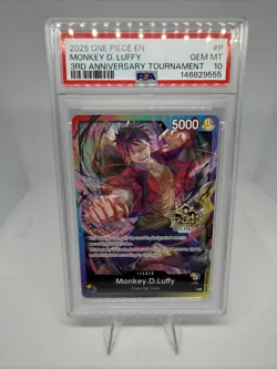2025 One Piece EN Monkey.D.Luffy 3rd Ann Stamped Tournament #P PSA 10 New Slab! - Image 1