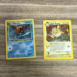 Nintendo Pokemon TCG 2 Card Lot Holo Rare Kabutops Dark Raichu Team Rocket - Image 1