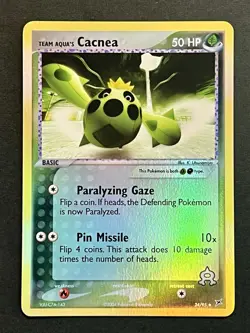 Team Aqua's Cacnea 24/95 Team Magma vs Team Aqua Reverse Holo NM Vintage Pokemon - Image 1