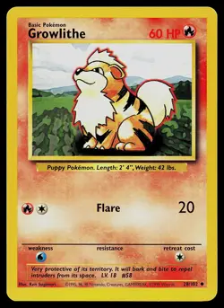 Pokemon Card - Growlithe Base Set 28/102 Uncommon - Image 1