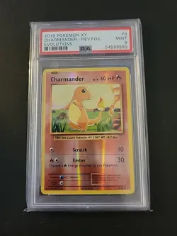 Pokemon TCG XY Evolutions Charmander Reverse Holo Card 9/108 PSA 9 Mint - Image 1