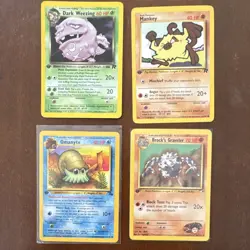 1st edition Pokemon TCG Dark Weezing, Mankey, Omanyte, Brock's Graveler Card Lot - Image 1