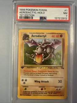 Pokemon Card Aerodactyl Holo Foil Vintage 1999 Fossil Set, 1/62 WOTC - Image 1