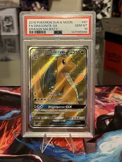 2018 Pokemon Sun & Moon Dragon Majesty #67 Full Art Dragonite GX PSA 10 GEM MT - Image 1