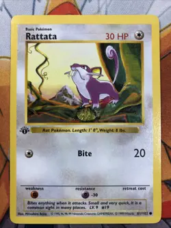 Pokemon TCG Rattata Base Set 61/102 Regular 1st Edition Common Miss Print Stripe - Image 1