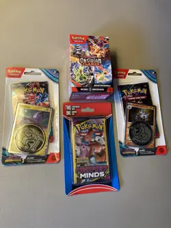 Lot of 4 Pokemon TCG Booster Bundle Obsidian Flames Unified Mind Team Up TWM New - Image 1
