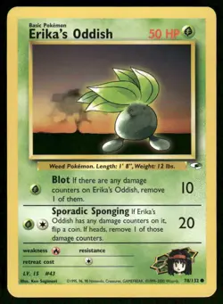 Pokemon Cards Erika's Oddish 78/132 Unlimited Gym Heroes WOTC Common NM - Image 1