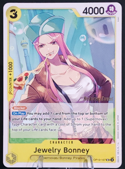 Jewelry Bonney OP10-107 UC (Release Event Stamp Promo) One Piece TCG (NM) - Image 1