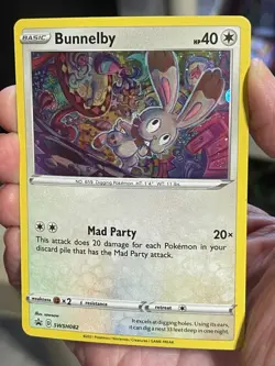POKEMON BUNNELBY #SWSH082 PROMO BLACK STAR COSMOS HOLOFOIL WITH SWIRL CARD - Image 1
