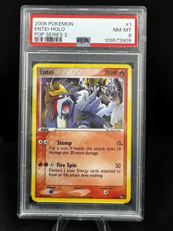 2006 Pokemon Pop Series 2 Entei #1 Holo - PSA 8 NM-MT - Image 1