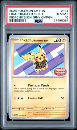 2024 POKEMON INDONESIAN SV-P PROMO #154 PIKACHU IN BATIK SHIRT PSA 10 - Image 1