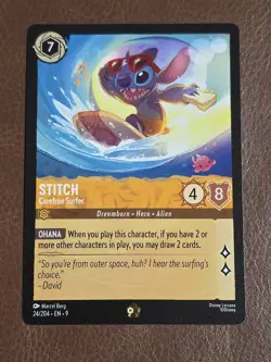 STITCH CAREFREE SURFER - Disney Lorcana/Fabled - 24/204, Legendary, COLD FOIL - Image 1
